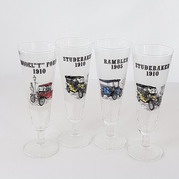 4pc Libbey Classic Cars 8oz Pilsner Glasses Set - Picture 3 of 8